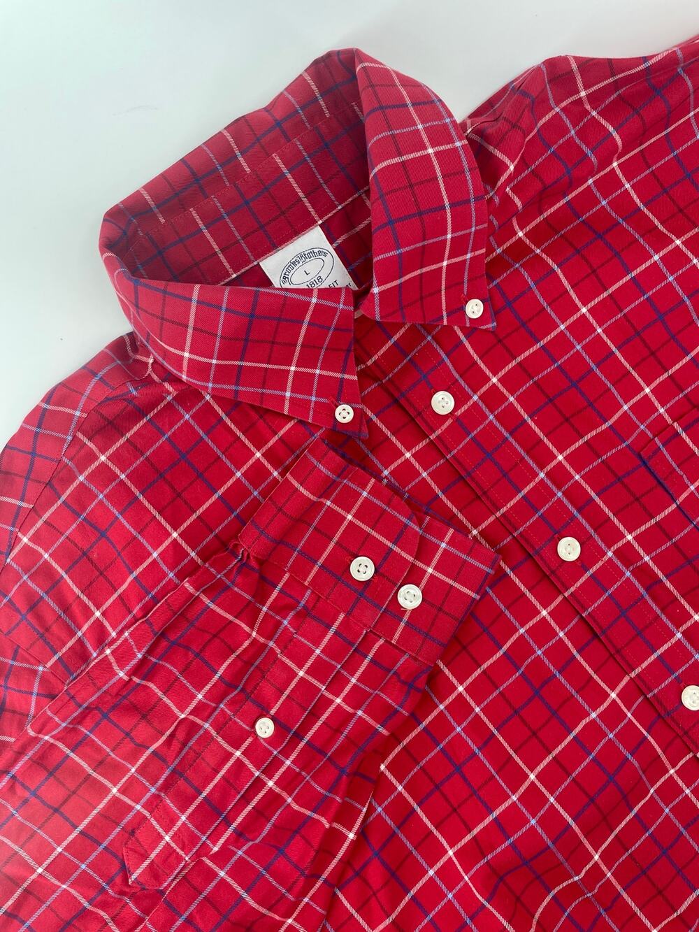 Brooks Brothers 1818 Button Down Shirt Men’s L Regent Fit Non-Iron Red Plaid